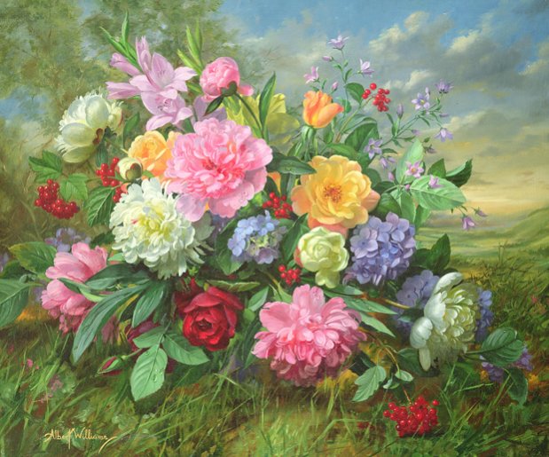 PEONIES AND HYDRANGEA - by albert williams - оригинал