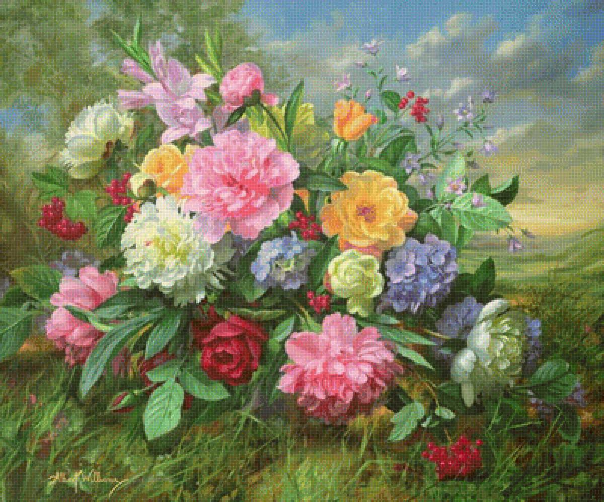 PEONIES AND HYDRANGEA - by albert williams - предпросмотр