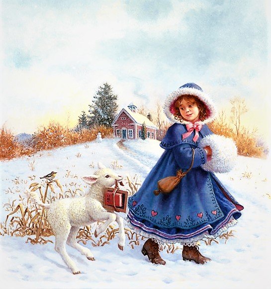 девочка и козленок - друзья, зима, природа, дети, забавно - оригинал