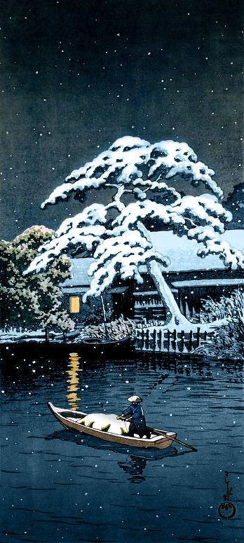 Ночное озеро. - зима., япония - оригинал
