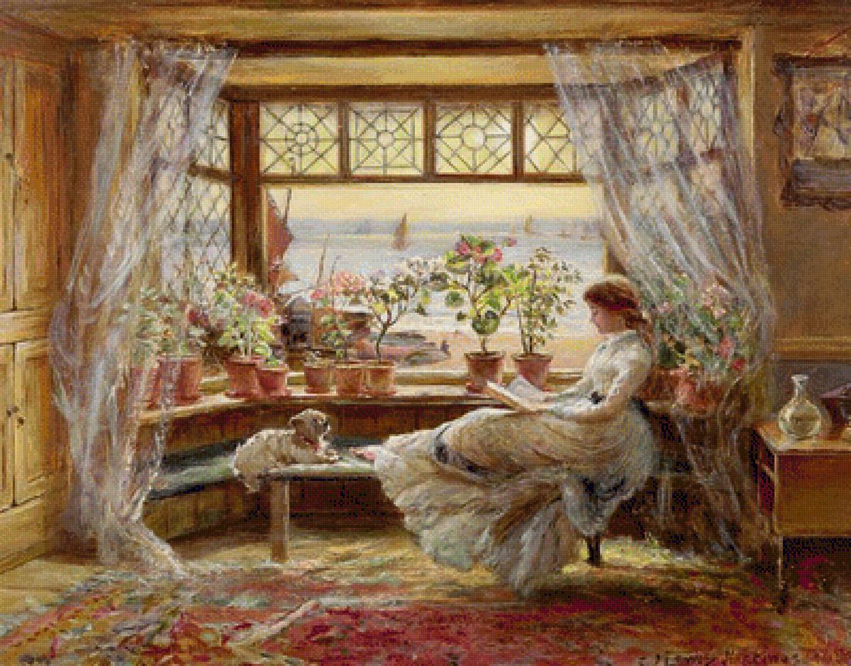 READING BY THE WINDOW, HASTINGS - (1830-92), by charles james lewis - предпросмотр