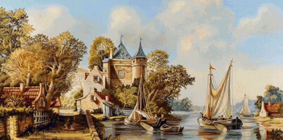 №1978011 - дом, река, деревья, лодки - предпросмотр