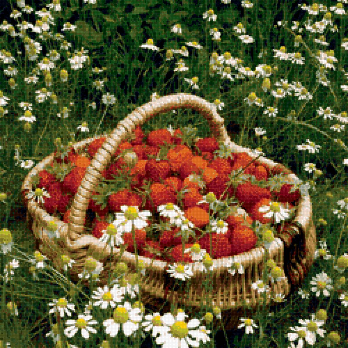 Лукошко с клубникой - лукошко, клубника, цветы, ягоды, лето, корзина, ромашки, весна - предпросмотр