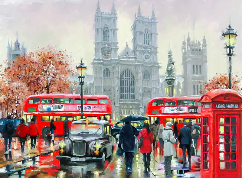 Westminster. - richard macneil art.cityscape.people. - оригинал