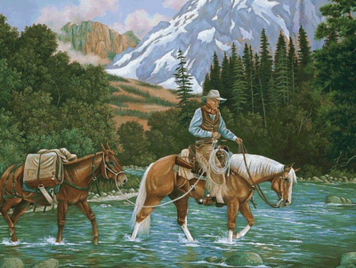 №1978834 - река, горы, всадник, лес, лошади - предпросмотр