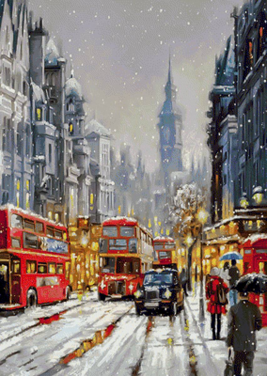 Whitehall in Snow. - richard macneil art.snowscenes.cityscapes.people. - предпросмотр