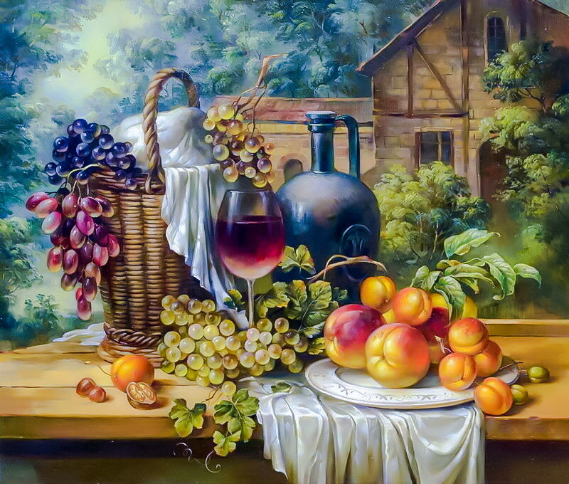 Wine and Fruits. - still life. - оригинал