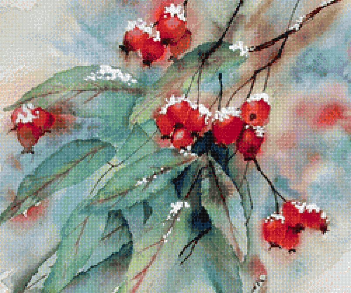 КАЛИНА ПОД СНЕГОМ - акварель, снег, калина - предпросмотр