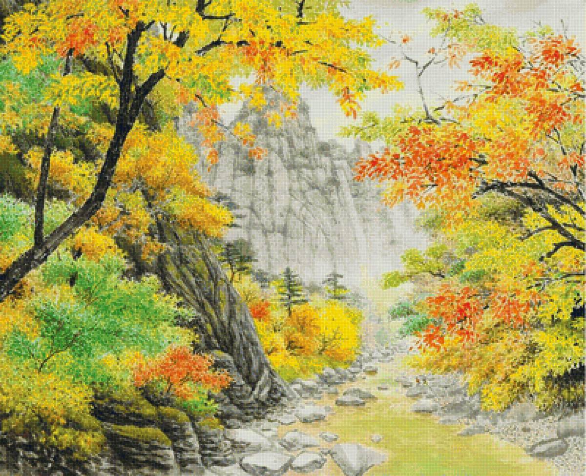 Горный пейзаж - горы, осень, река - предпросмотр