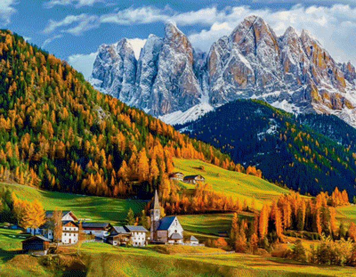 Church of St. Magdalena. (Dolomites). - landscapes.snowscapes. - предпросмотр