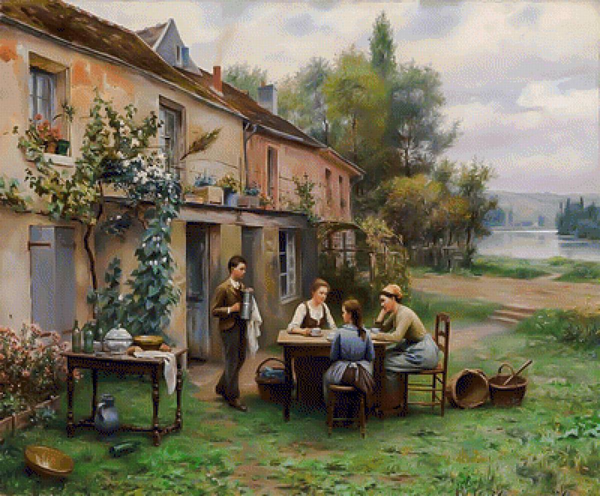 Coffe in the Garden. - daniel ridgway knight painter. scenary.people. - предпросмотр