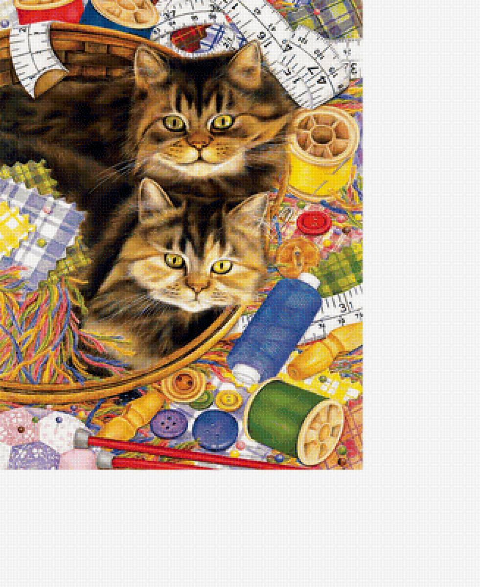 Котики-рукодельники.) - кошки, пуговицы, нитки, катушки, коты, рукоделие - предпросмотр