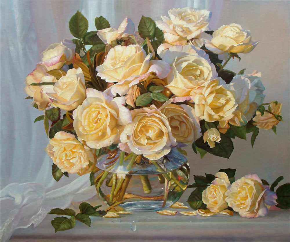 Roses In A Glass Vase - розы - оригинал