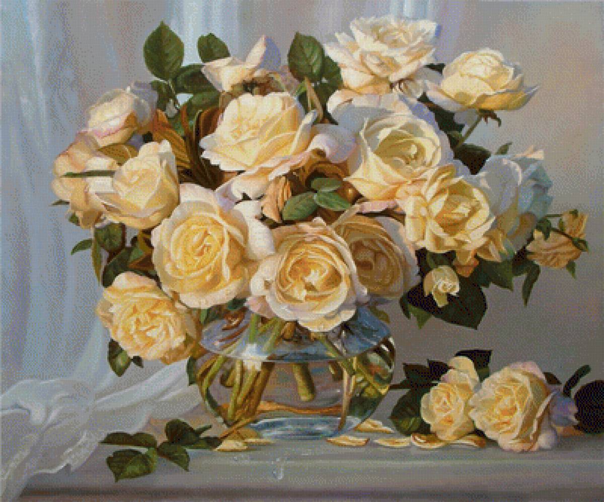 Roses In A Glass Vase - розы - предпросмотр