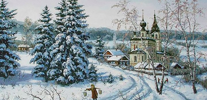 зима - зима, елки, поселок, домики - оригинал