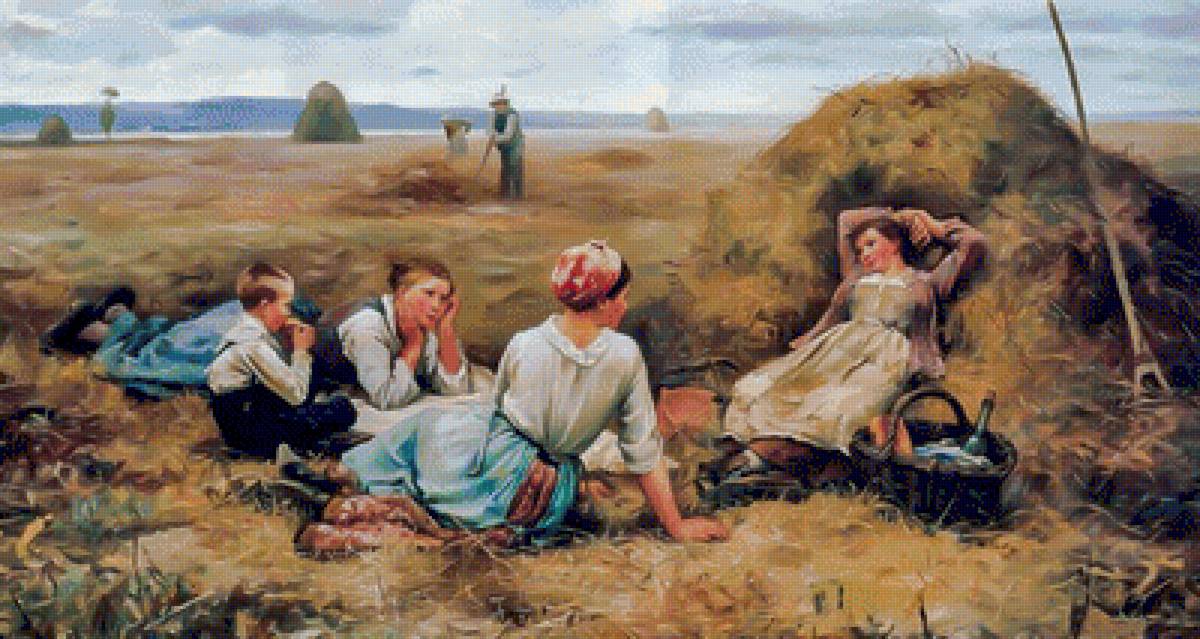 Resting Harvesters. - daniel ridgway knight painter. scenary.people. - предпросмотр