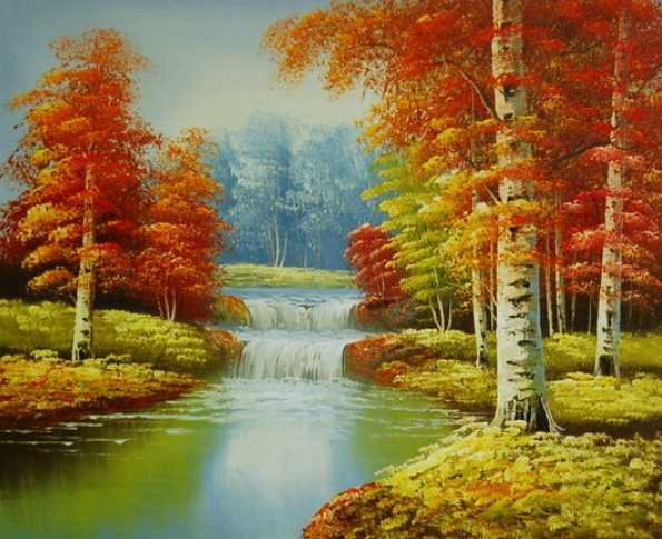 осенний пейзаж - лес, пейзаж, река, осень, березы - оригинал