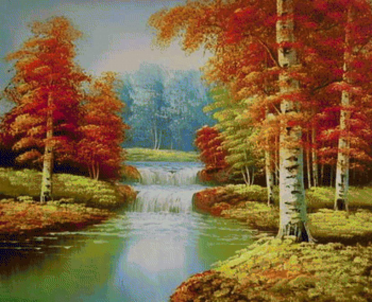 осенний пейзаж - пейзаж, осень, река, березы, лес - предпросмотр