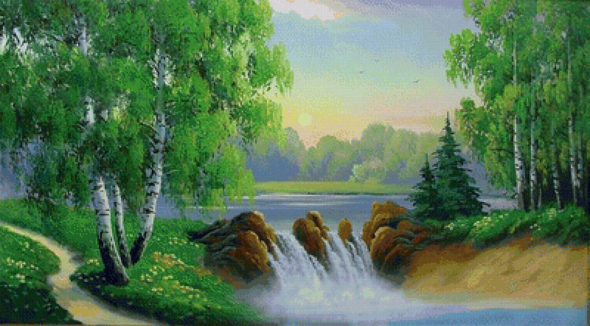 лето - лето, пейзаж, река, березы - предпросмотр