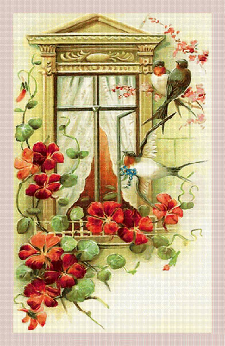 Серия "Винтаж". Домики - птицы, цветы, окно - предпросмотр