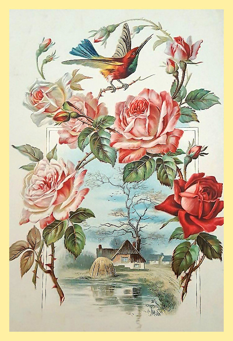 Серия "Винтаж". Домики - пейзаж, цветы, дома, природа, розы - оригинал
