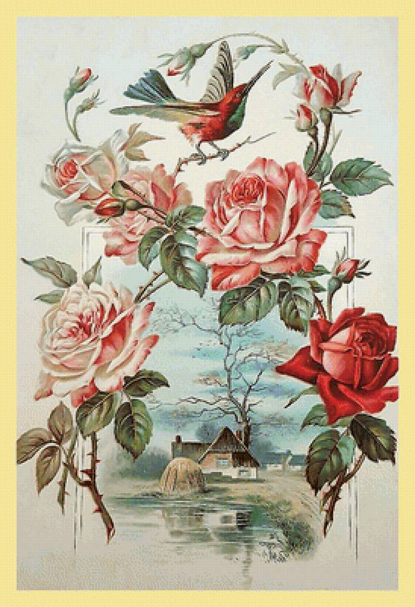 Серия "Винтаж". Домики - цветы, дома, розы, пейзаж, природа - предпросмотр