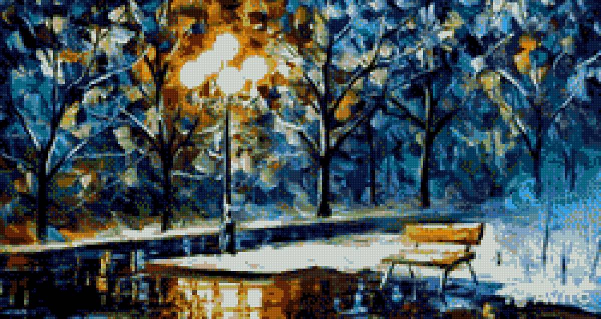 Улица. Фонарь,зима - имрессионизм - предпросмотр