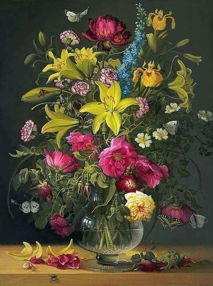 Букет - цветы, бабочки, ваза, букет - оригинал