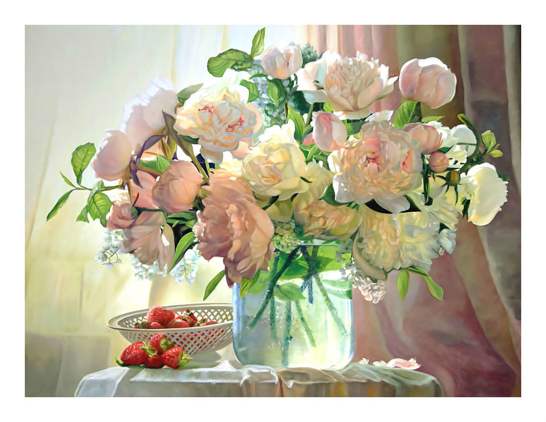 Пионы. - фрукты, натюрморт, живопись, пионы - оригинал