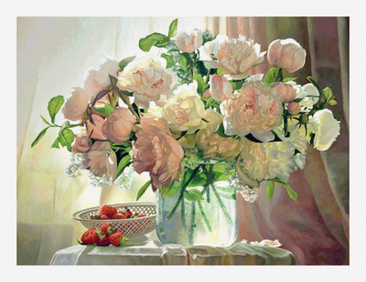 Пионы. - фрукты, живопись, натюрморт, пионы - предпросмотр