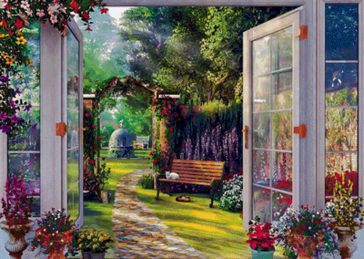A View of an Enchanted Garden. - dominic davison painter.scenarys.flowers and gardens.animals. - предпросмотр