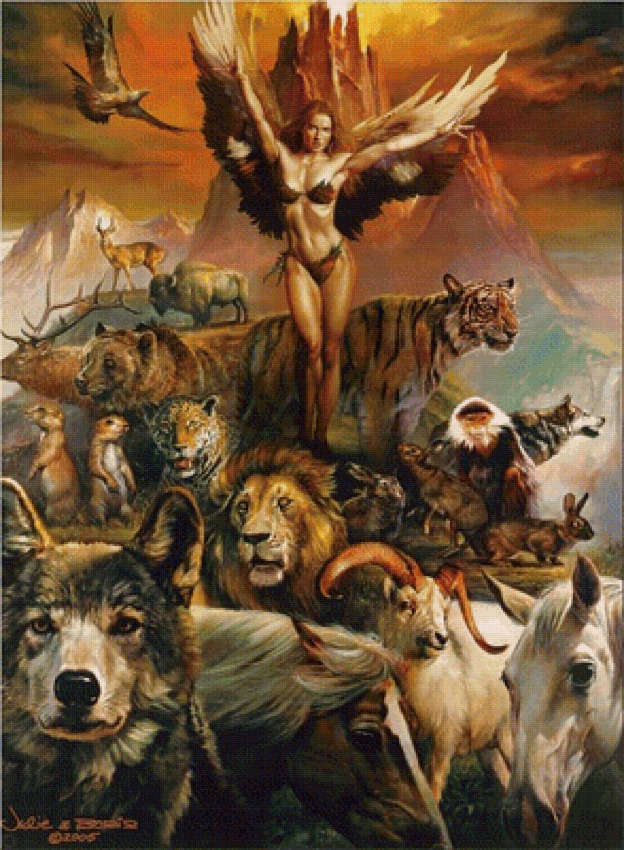 Звериное воинство - ангел, звери, звериное воинство, валькирия - предпросмотр