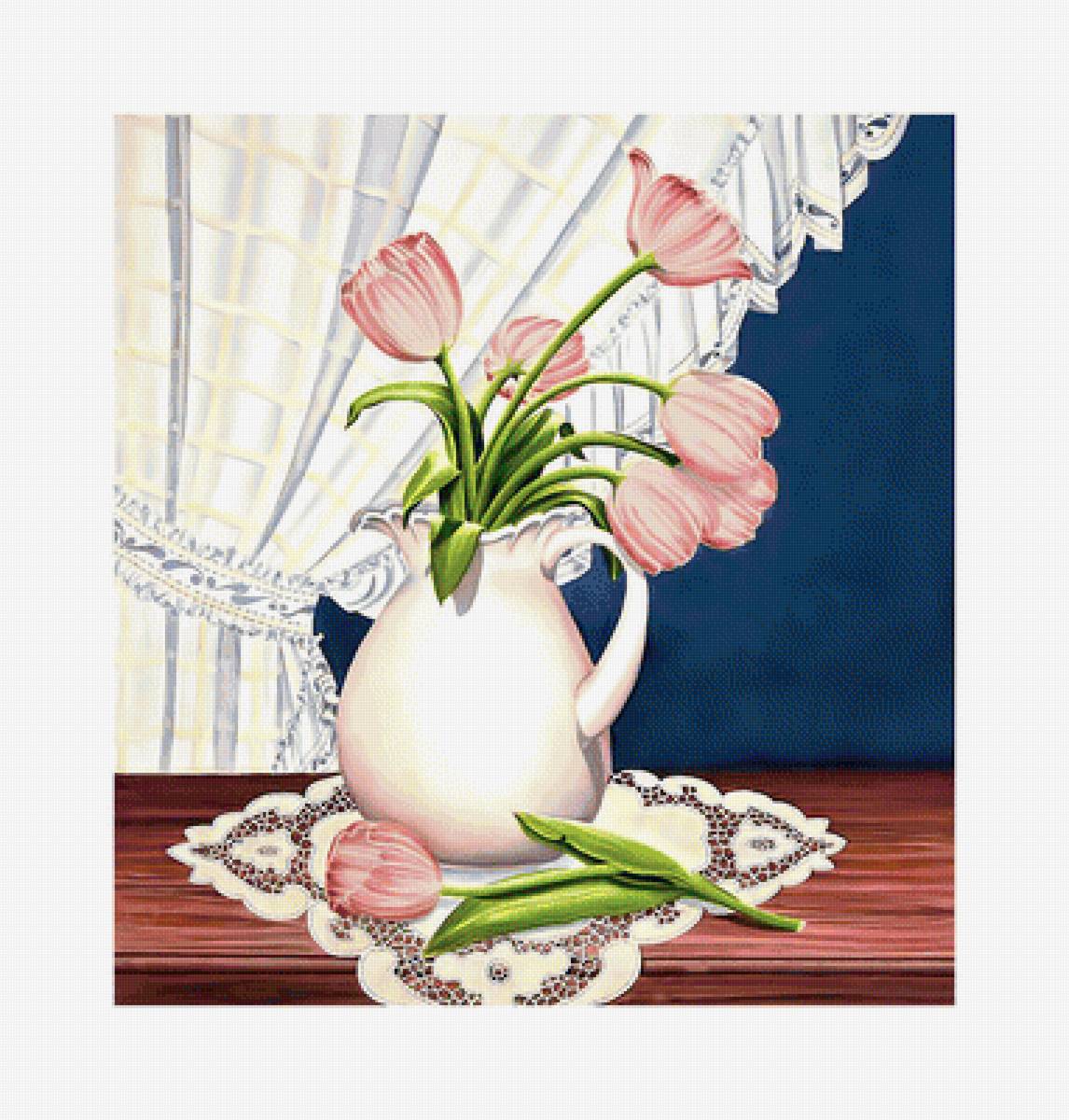 Тюльпанчики. - букет, тюльпаны, ваза, цветы - предпросмотр