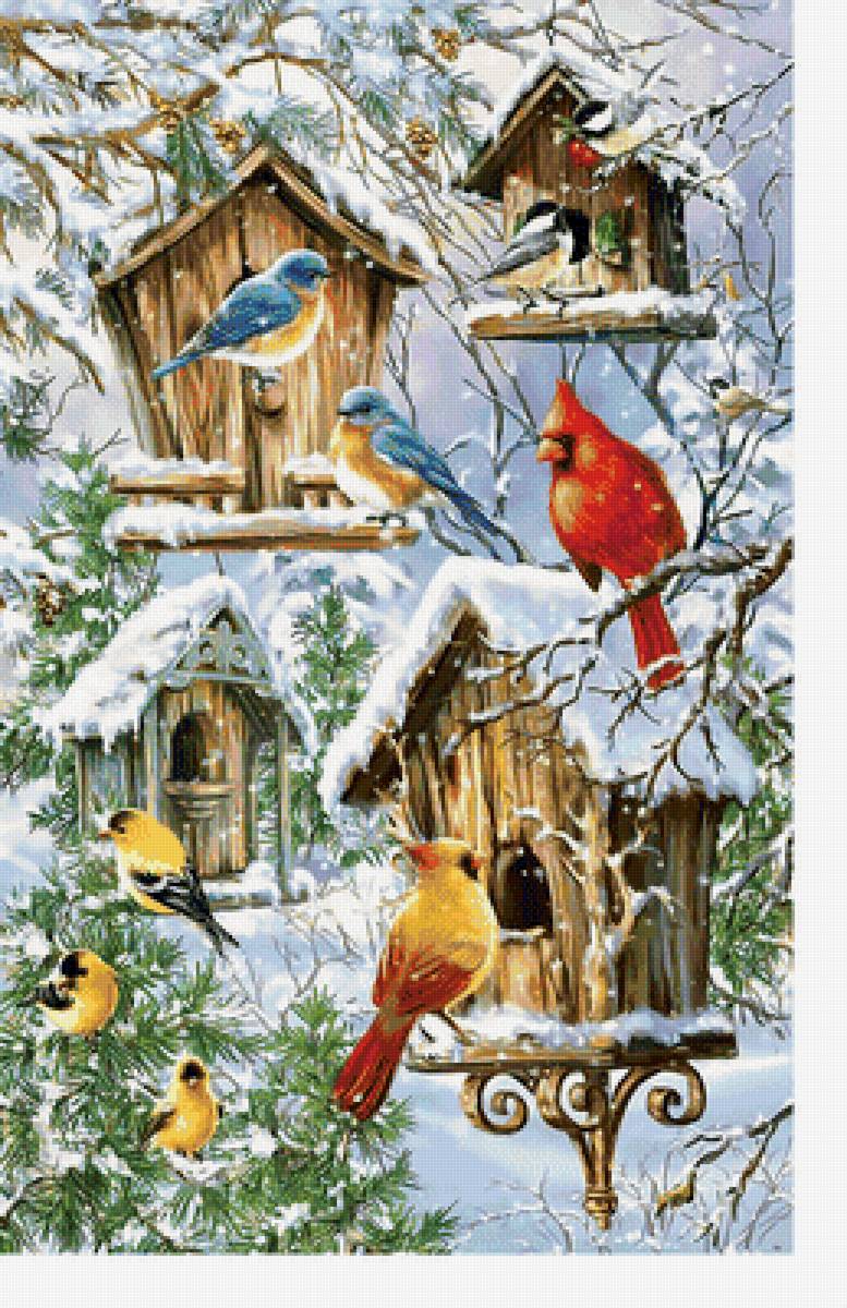 Птицы. - зима, птицы, снег, кормушки - предпросмотр