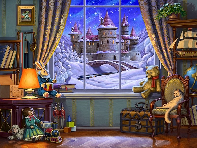 №1983624 - комната, игрушки, ночь, замок, окно - оригинал