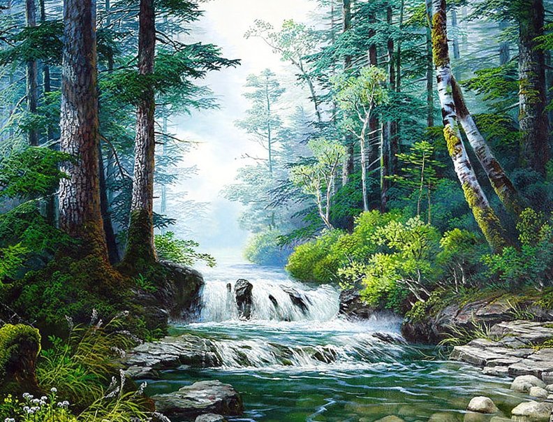 лесная река - пейзаж, река, лес - оригинал