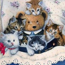 Схема вышивки «Плюшевый мишка с котятами»