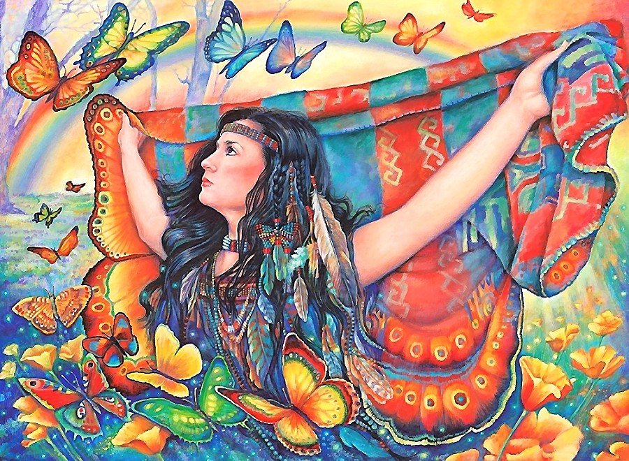 одеяло бабочки - бабочки, девушка - оригинал