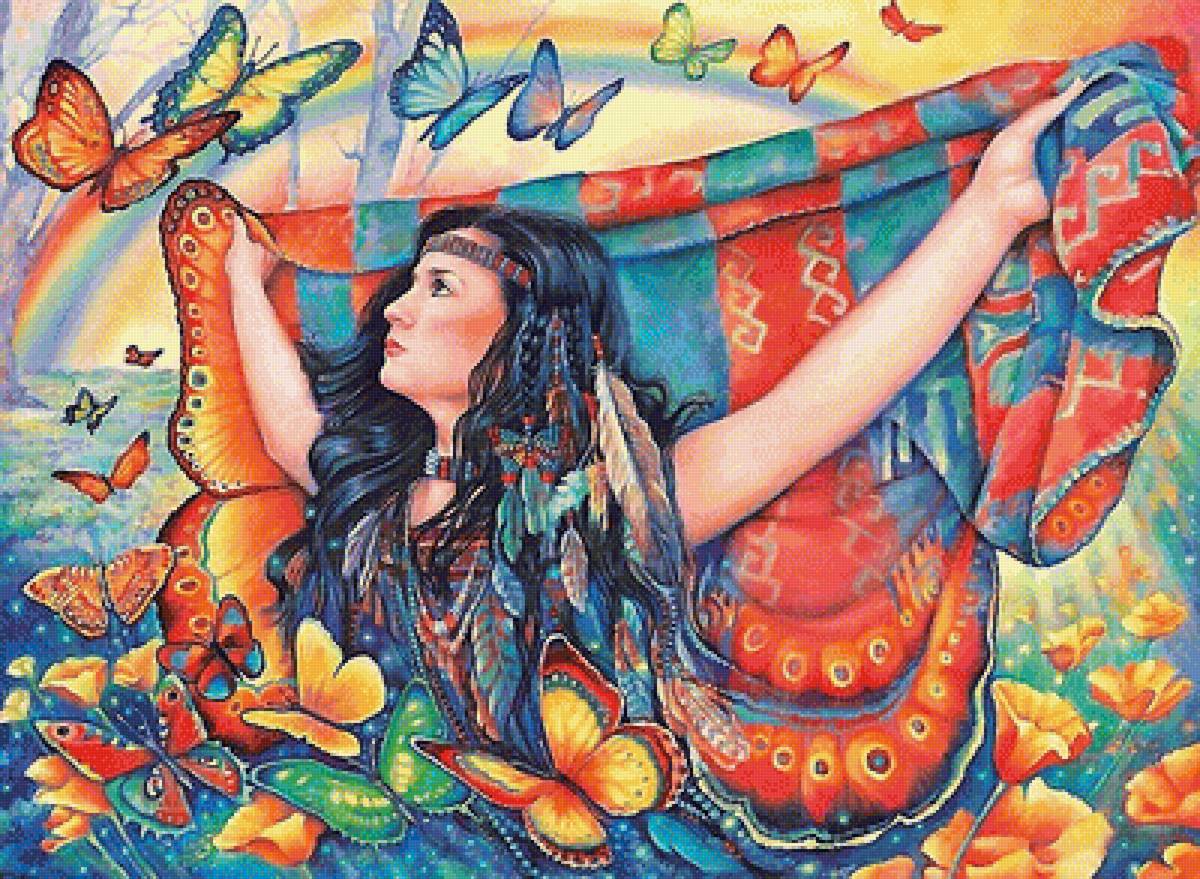 одеяло бабочки - девушка, бабочки - предпросмотр