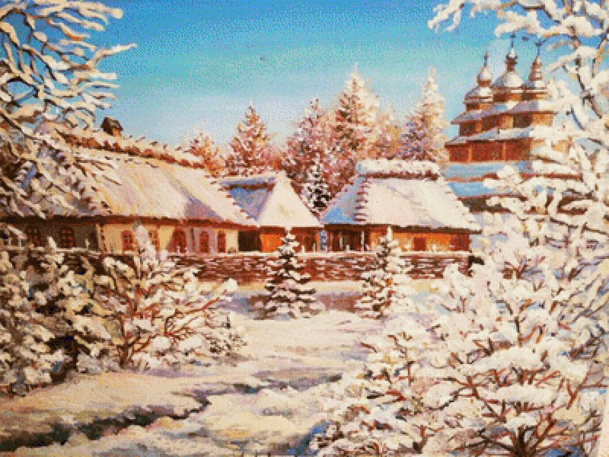 №1984603 - домики, солнце, природа, снег, мороз, церковь, зима - предпросмотр