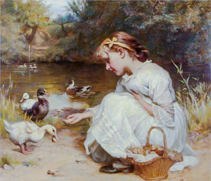 Making Friends. - frederick morgan paints.children.birds. - оригинал