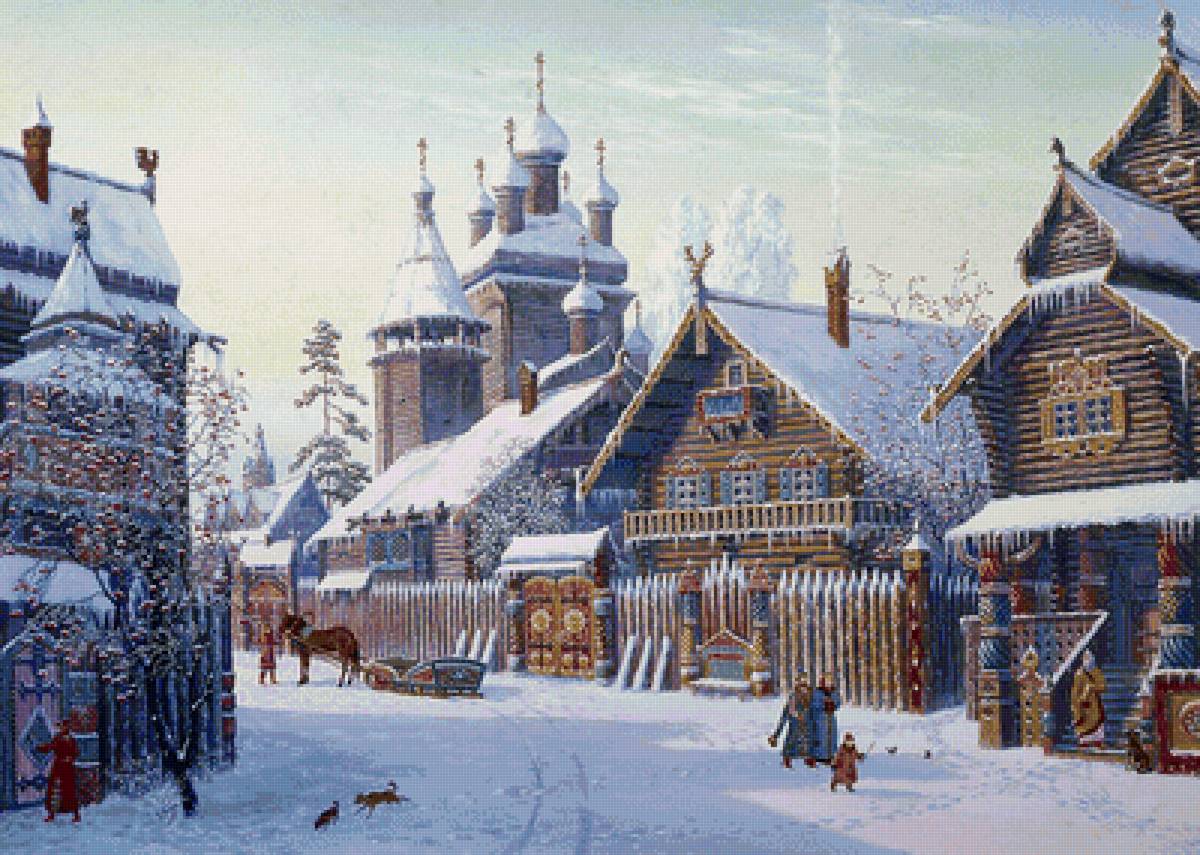 зима на Руси - храм, терем, дома, зима - предпросмотр