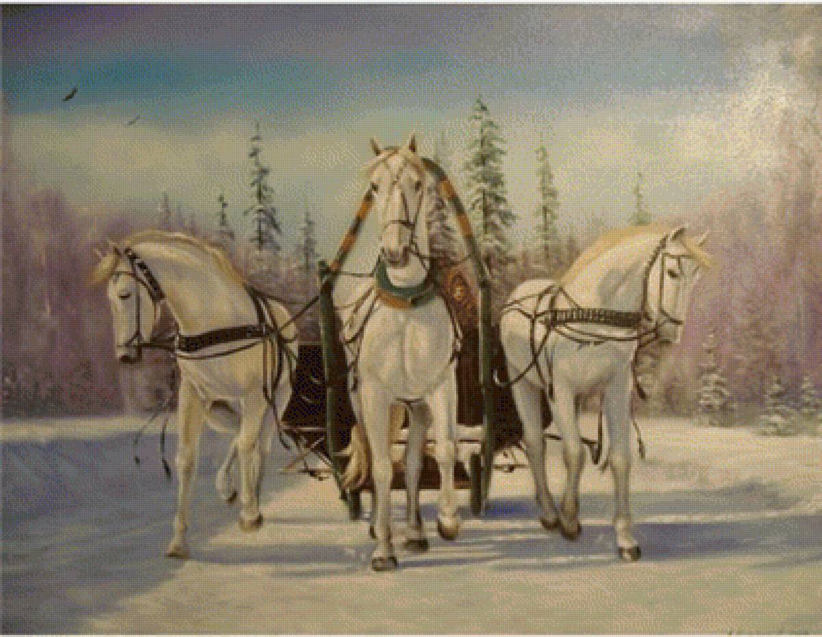 №1986606 - дорога, зима, кони, тройка - предпросмотр