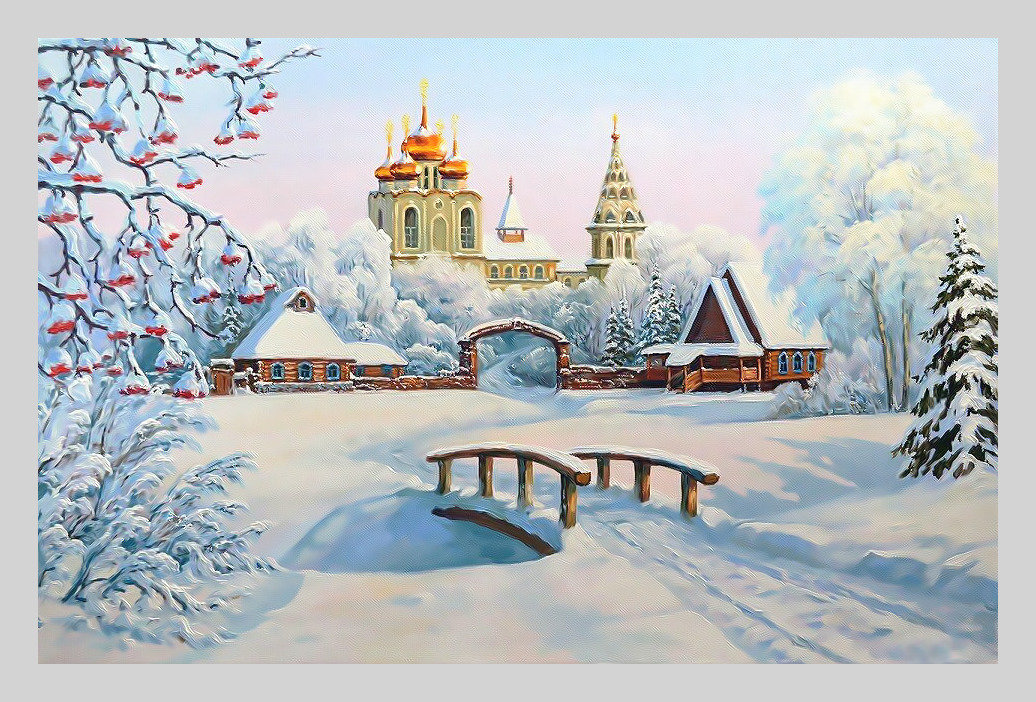 Зимний пейзаж. - храм, церковь, зима, снег, пейзаж, сугробы - оригинал