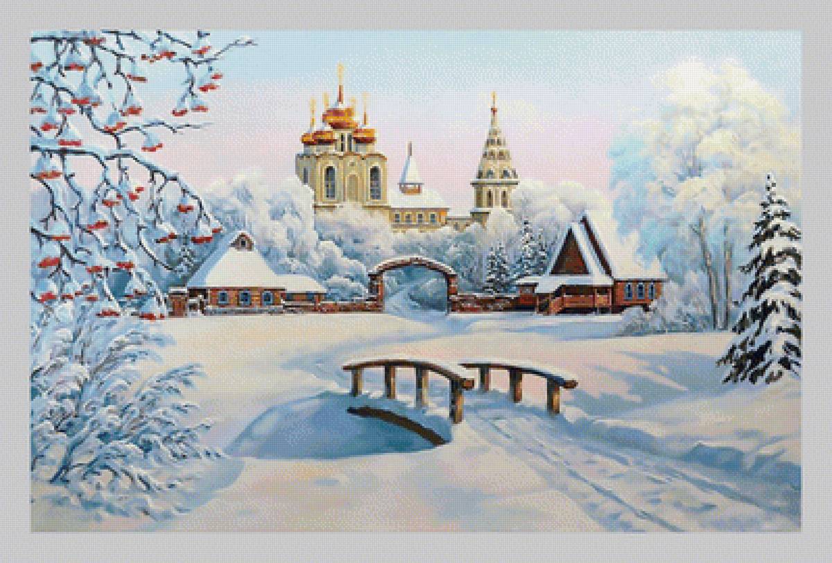 Зимний пейзаж. - снег, церковь, сугробы, пейзаж, зима, храм - предпросмотр