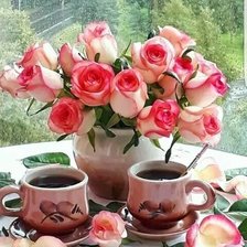 Схема вышивки «Розы  и  кофе»