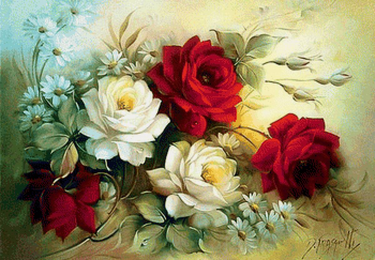 Розы - акварель, розы, цветы - предпросмотр