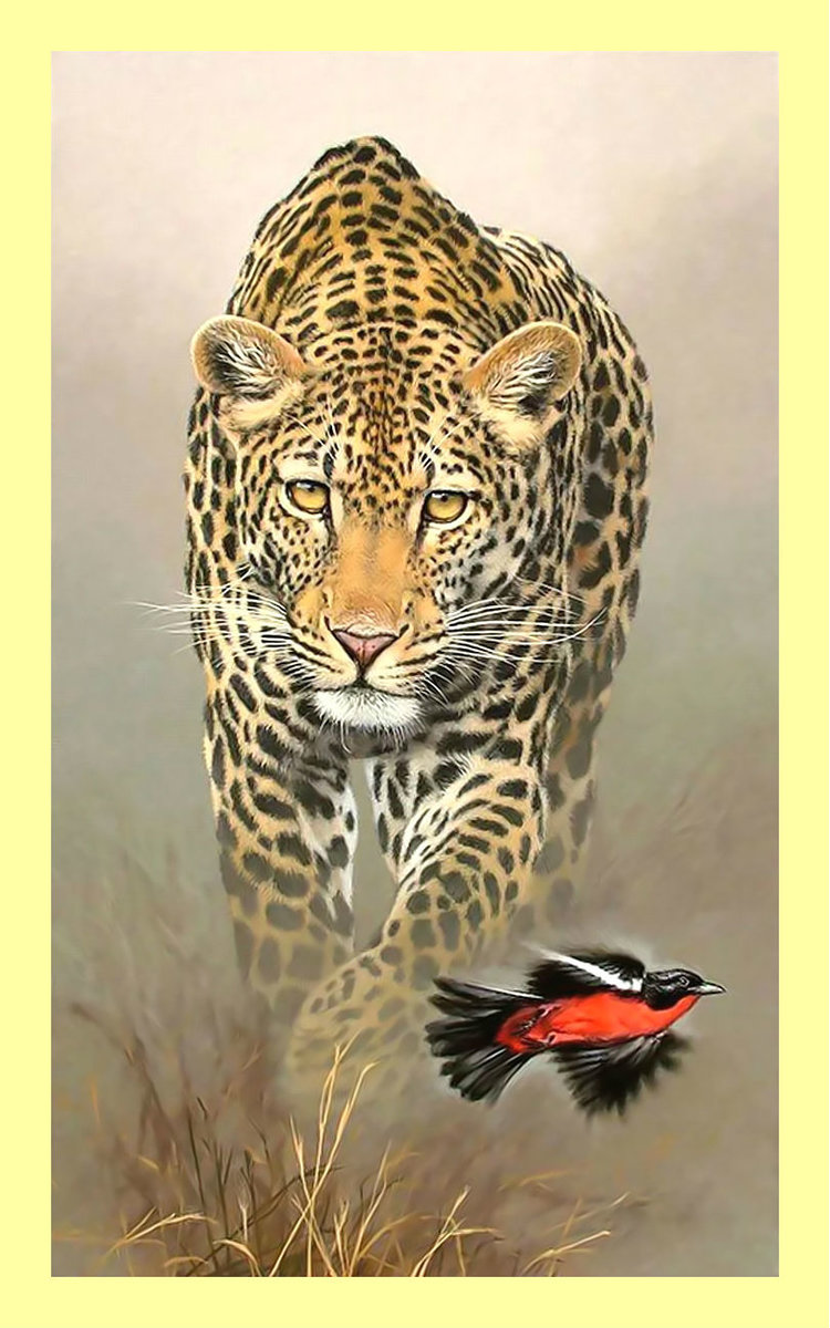 Леопард. - хищник, птицы, животные, леопард, живопись - оригинал