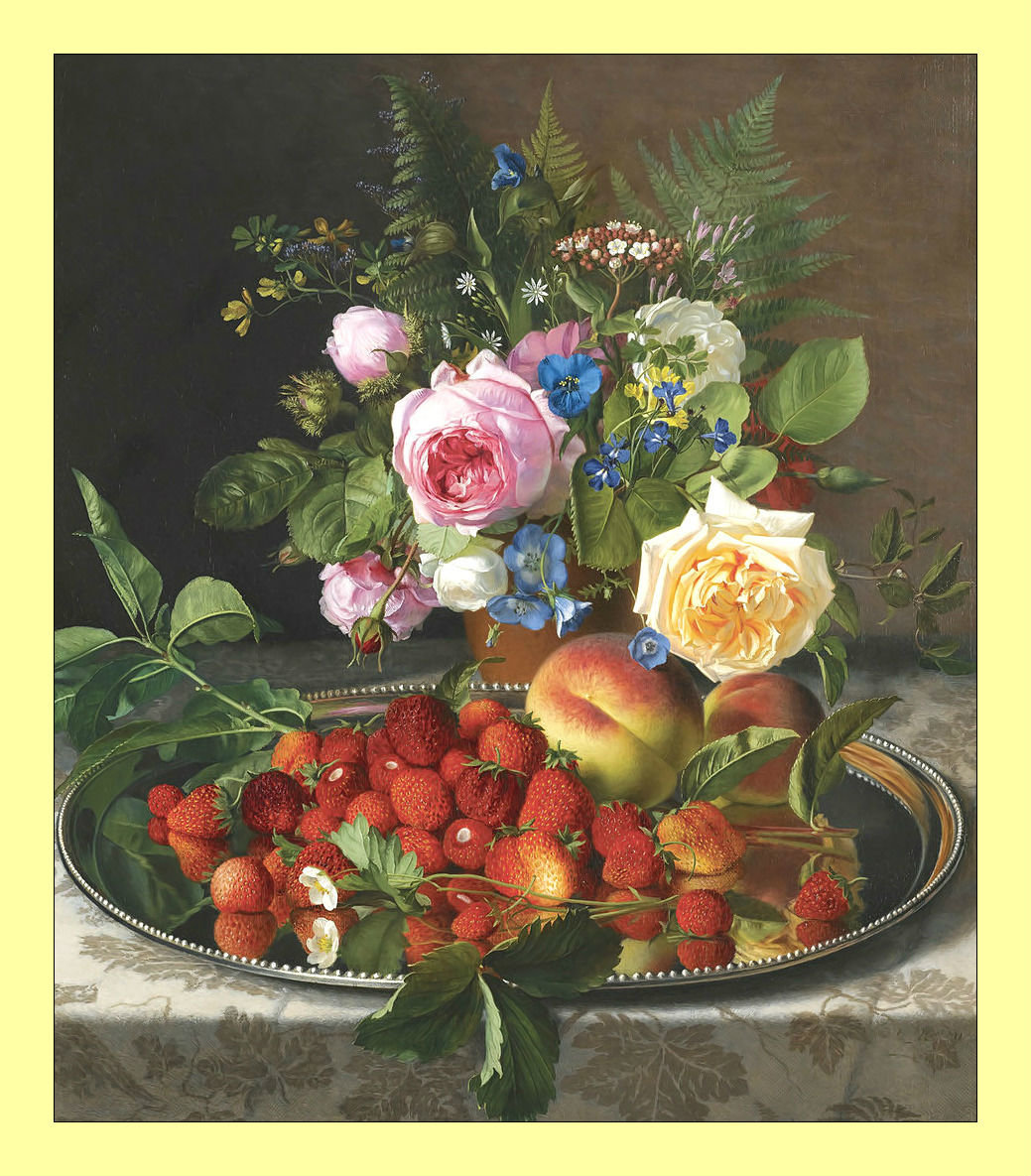 Натюрморт с клубничкой. - натюрморт, букет, клубника, живопись, ягоды, цветы - оригинал