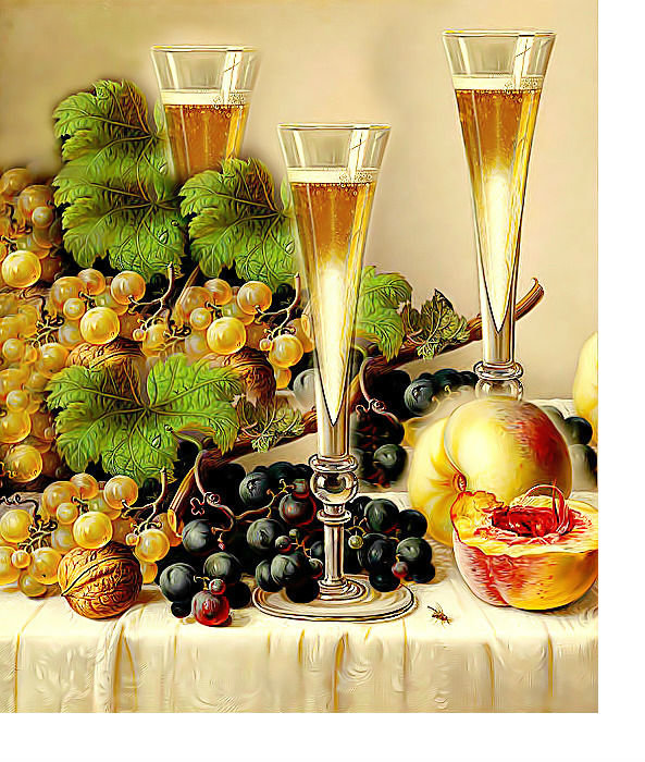 Натюрморт - фрукты, бокалы, виноград - оригинал